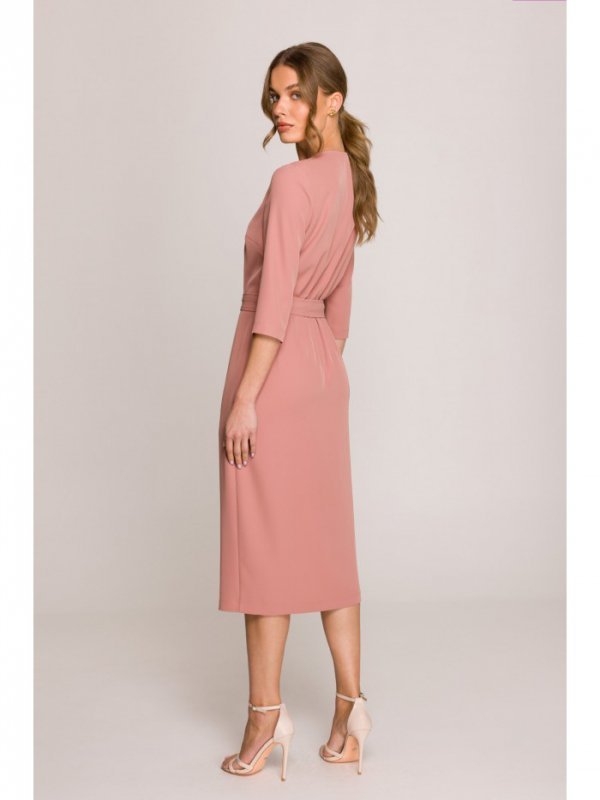 Stylove S396 Sukienka z kopertowym motywem - różana