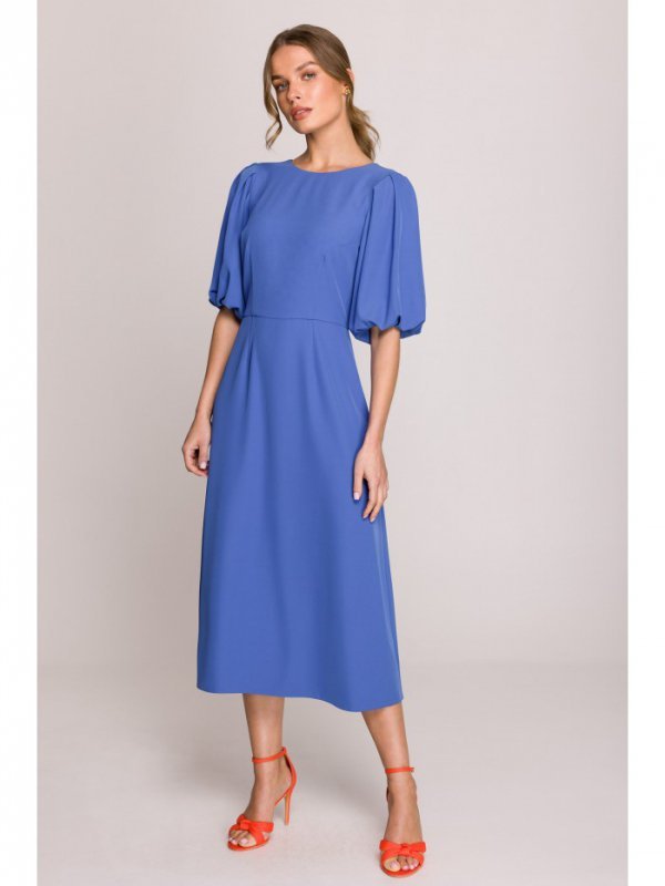 Stylove S399 Sukienka z bufiastymi rękawami - niebieska