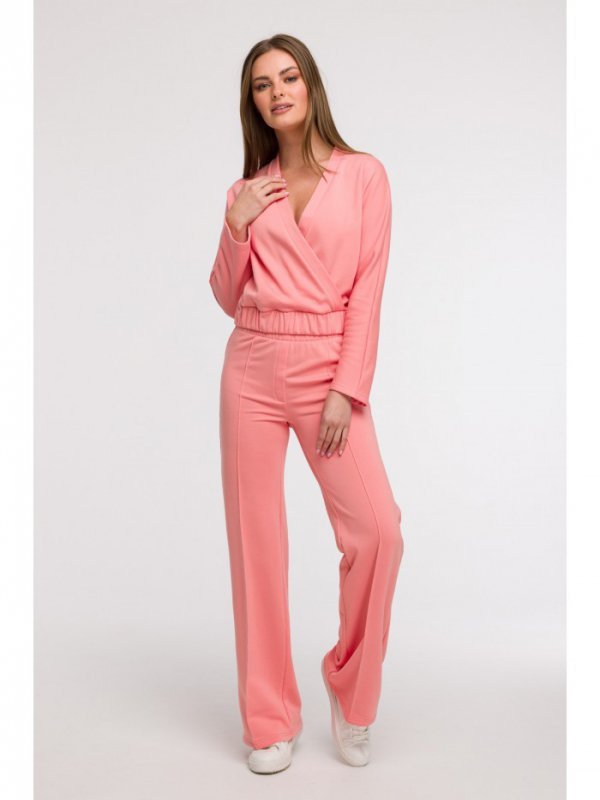 BeWear B292 Bluza z kopertowym dekoltem - koralowa