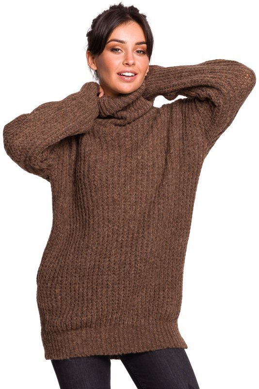 Be Knit BK030 Długi sweter z golfem - karmelowy