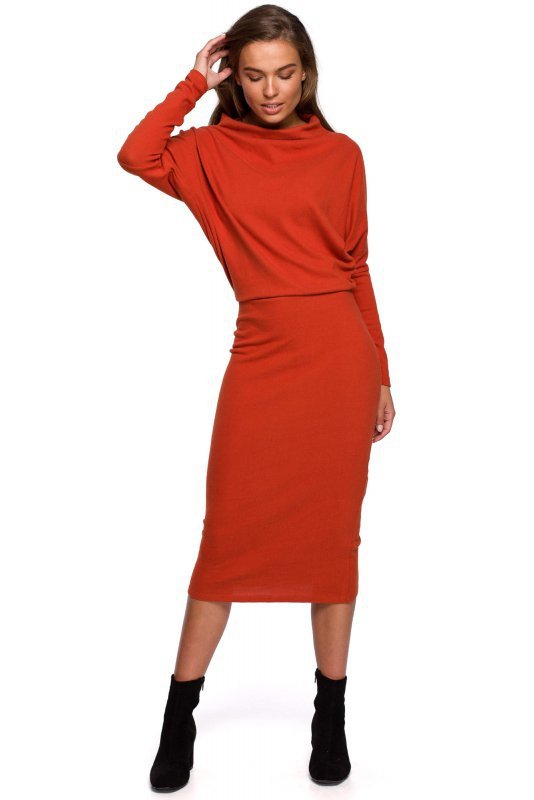 Stylove S245 Sukienka z drapowanym dekoltem - ruda