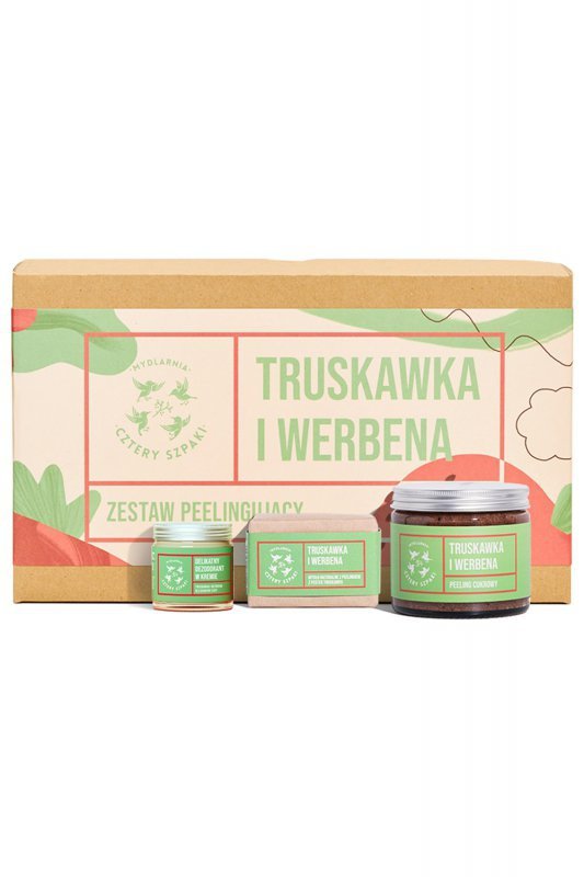 Mydlarnia Cztery Szpaki Zestaw Mydło w kostce + Peeling do ciała + Delikatny dezodorant w kremie Truskawka i Werbena kosmetyki z