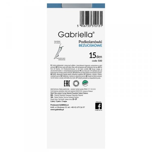 Gabriella Podkolanówki bezuciskowe lycra 500 15 den sable