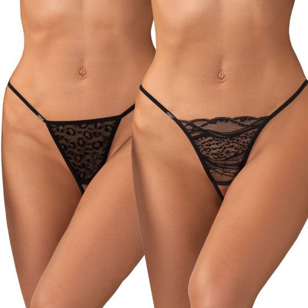 Obsessive Figi stringi otwarte Bianca czarne 2-pak