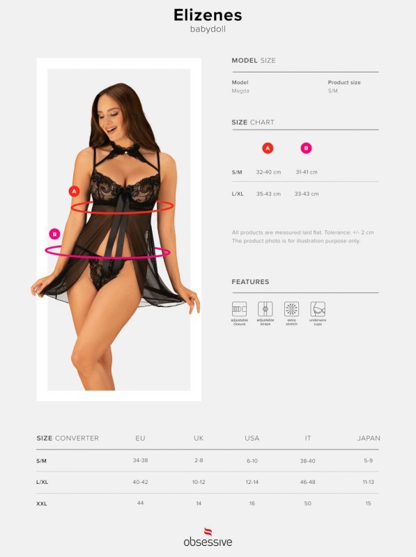 Obsessive Babydoll i stringi Elizenes czarne