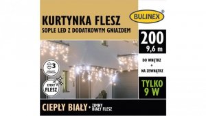 Lampki Bulinex 200led białe ciepłe 9,60m kurtyna sople flesz