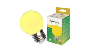 Żarówka LED E27 230V 1W kula żółta PC