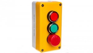 Kaseta sterownicza żółto-szara, 3 przyciski, kryty ziel. (1NO), kryty czer.(1NC), bezpieczeństwa 30 mm (1NC), T0-P3C1A2BE30