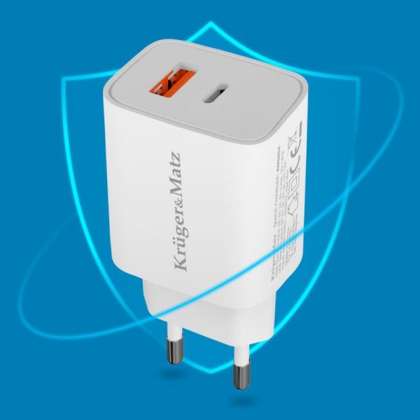 Ładowarka sieciowa Kruger&amp;Matz GaN dual USB z funkcją Power Delivery i Quick Charge