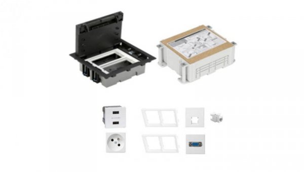 KONTAKT SIMON FLOOR BOX puszka podłogowa 1x gniazdo pojedyncze z/u + 1x USB ładowania + 1x gniazdo RJ45 kat. 6 + 1x VGA + kaseta