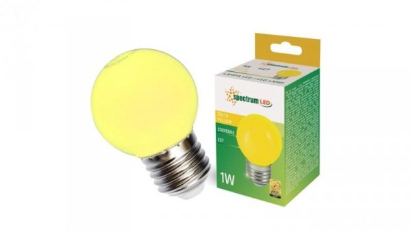 Żarówka LED E27 230V 1W kula żółta PC