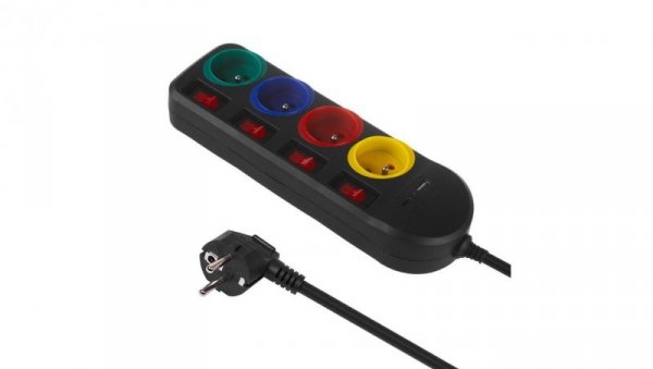 Listwa zasilająca Maclean, przedłużacz 4 gniazda + USB A / C, z włącznikami, 250VAC/10A, 1.5m, czarna, MCE508 B