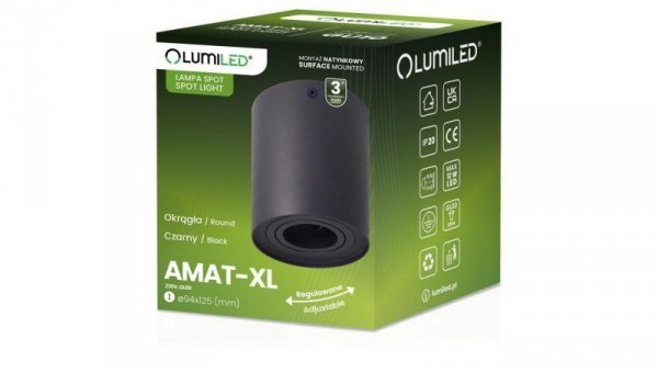 Oprawa Natynkowa HALOGENOWA Spot Tuba Ruchoma GU10 Okrągła Czarna 125mm AMAT-XL LUMILED