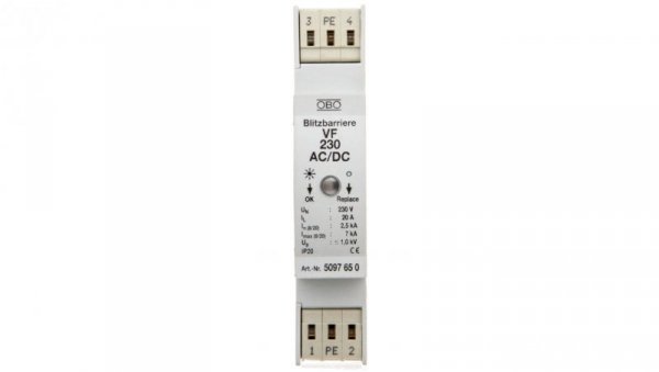 Ogranicznik przepięć dla systemów dwużyłowych 350VDC 2,5kA 1,4kV VF230-AC/DC 5097650