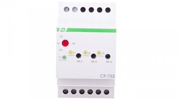 Przekaźnik kontroli napięcia 3-fazowy 3x(50-450V)+N 3R 8A 170-210V AC CP-733