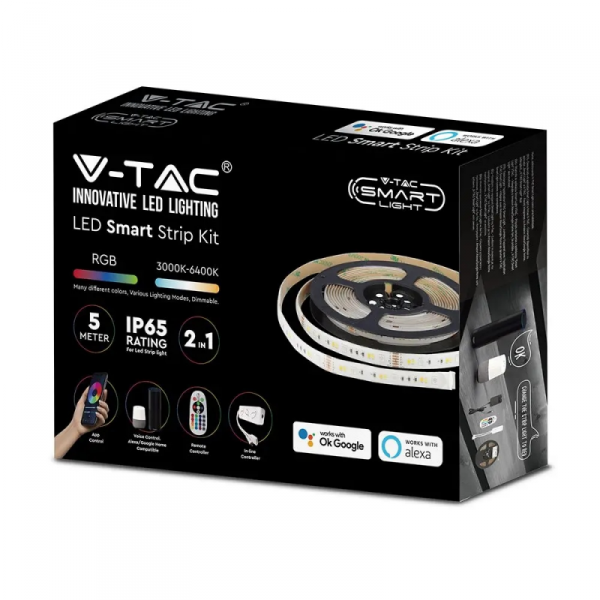 Taśma LED V-TAC Zestaw RGBW CCT SMD5050/54 28W IP65 Alexa SMART VT-5050 54-EU RGB+2700K-6400K 280lm 3 Lata Gwarancji