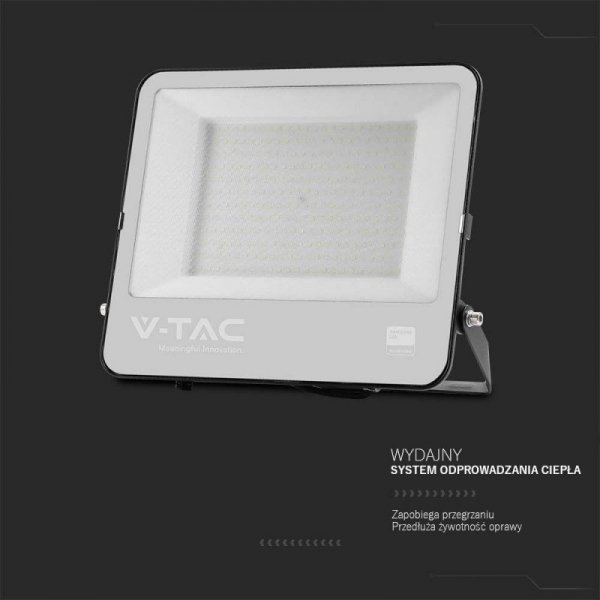 Projektor LED V-TAC 200W 100Lm/W Przewód 1mb SAMSUNG CHIP Czarny VT-44204 6500K 17540lm 5 Lat Gwarancji
