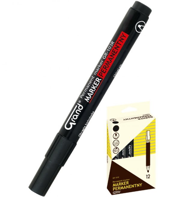 Marker permanent GRAND GR-103C czarny - 12 sztuk