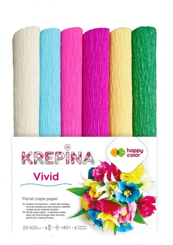 Krepina marszczona 25x100cm 6kol mix Happy Color VIVID