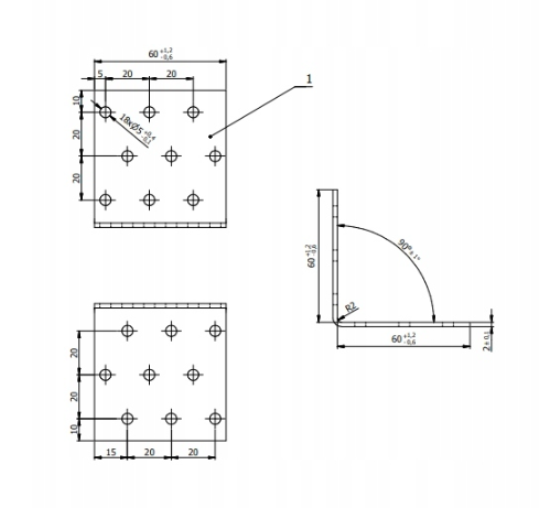 KĄTOWNIK MONTAŻOWY 60 X 60 X 60 OP.20 SZT