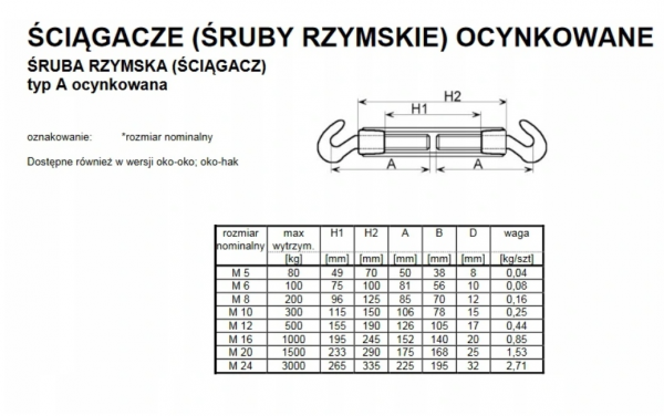 ŚRUBA RZYMSKA HAK+HAK  M6 
