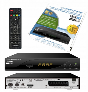 TUNER CYFROWY DEKODER DVB-T2 H.265/HEVC Z PILOTEM [EV105R]