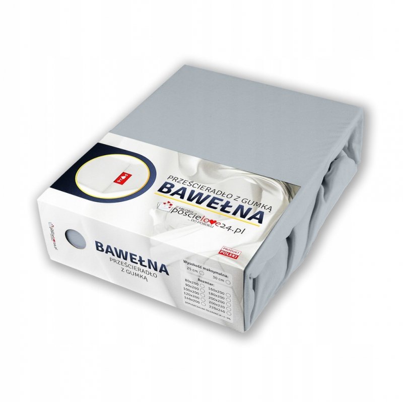 Prześcieradło 80x200 z Gumką GRUBA Bawełna Premium Bok 30 cm Popielaty