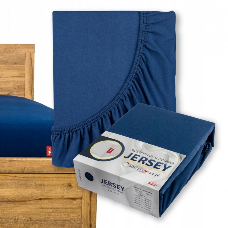 Prześcieradło Jersey z Gumką 90x200 Gruba Bawełna Bok 30 cm granatowy