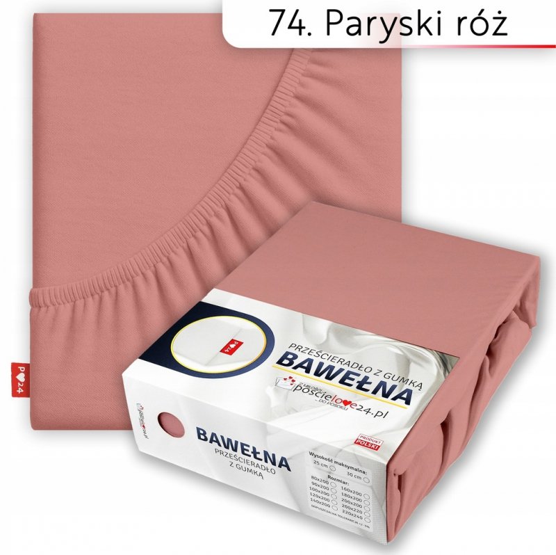 Prześcieradło 140x200 z Gumką GRUBA Bawełna Premium Bok 30 cm Paryski róż