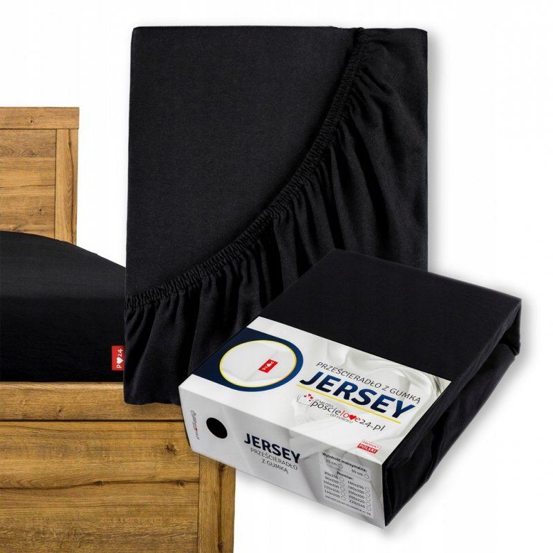 Prześcieradło Jersey z Gumką 120x200 Gruba Bawełna Czesana Bok 30 cm czarny