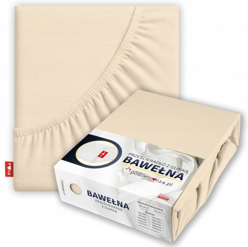 Prześcieradło 90x200 z Gumką GRUBA Bawełna Premium Bok 30 cm Kość słoniowa