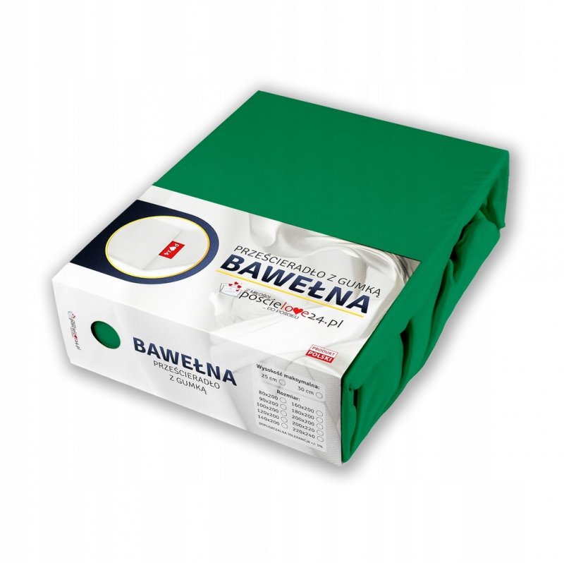 Prześcieradło 220x240 z Gumką GRUBA Bawełna Premium Bok 30 Butelkowa zieleń