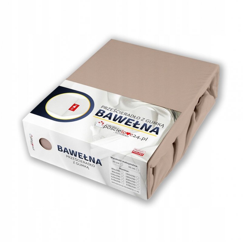 Prześcieradło 160x200 z Gumką GRUBA Bawełna Premium Bok 30 cm Cafe