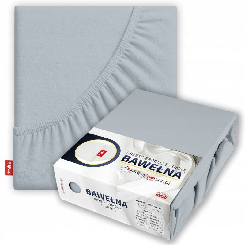 Prześcieradło 160x200 z Gumką GRUBA Bawełna Premium Bok 30 cm Popielaty