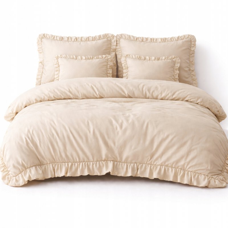 POŚCIEL 160x200 Z FALBANĄ KOMPLET 3 CZĘŚCIOWY MIKROFIBRA KOLOR ECRU