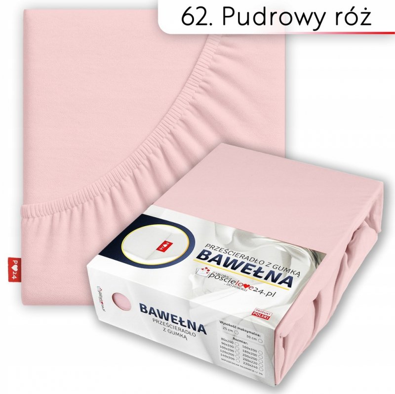 Prześcieradło 100x200 z Gumką GRUBA Bawełna Premium Bok 30 cm Pudrowy róż