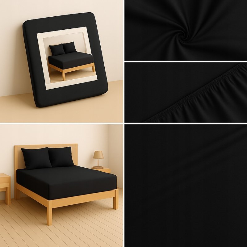 PRZEŚCIERADŁO Z GUMKĄ 180x200 CZARNY MATERAC ZAKŁADKA DO 25 CM