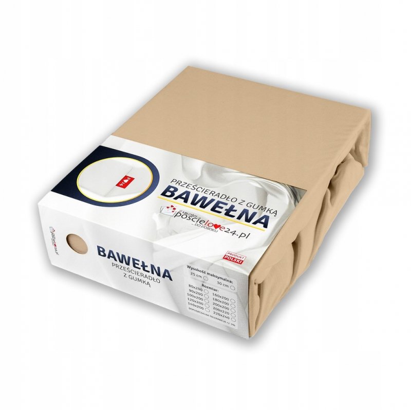 Prześcieradło 90x200 z Gumką GRUBA Bawełna Premium Bok 30 cm Beżowy