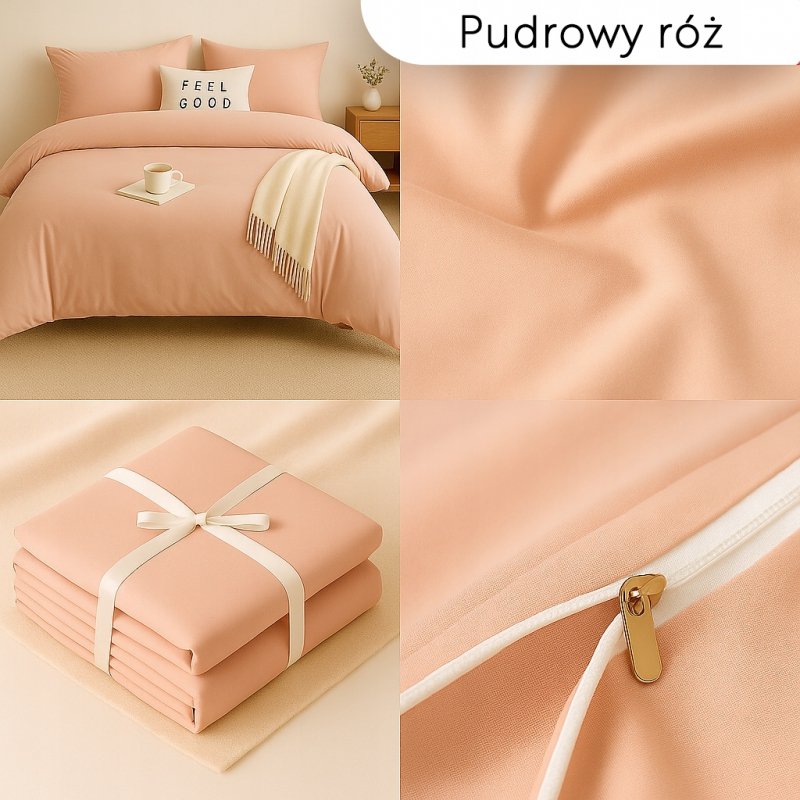Pościel 200x220 Mikrofibra +2 Poszewki Komplet na Zamek – pudrowy róż