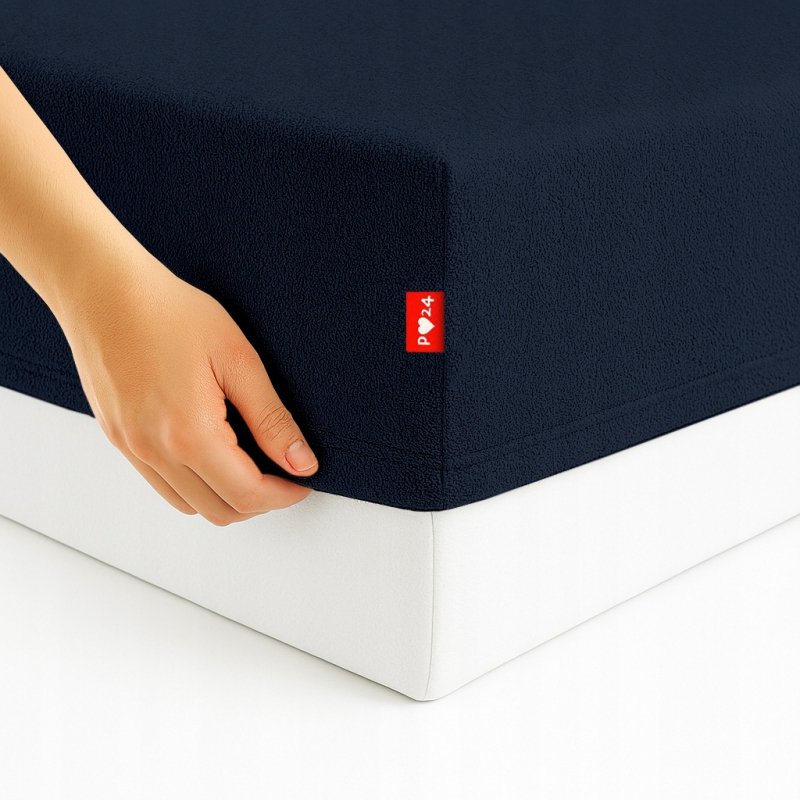 Prześcieradło Frotte z Gumką 80x200 Gruba Bawełna 200g Bok 30 cm granatowy