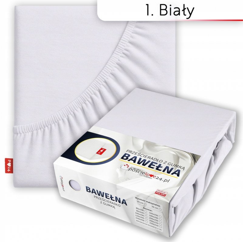 Prześcieradło 200x220 z Gumką GRUBA Bawełna Premium Bok 30 cm Biały