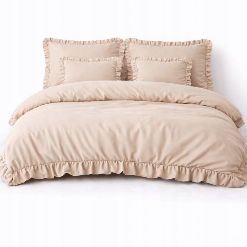 POŚCIEL 200x220 Z FALBANĄ KOMPLET 3 CZĘŚCIOWY MIKROFIBRA KOLOR BEŻ