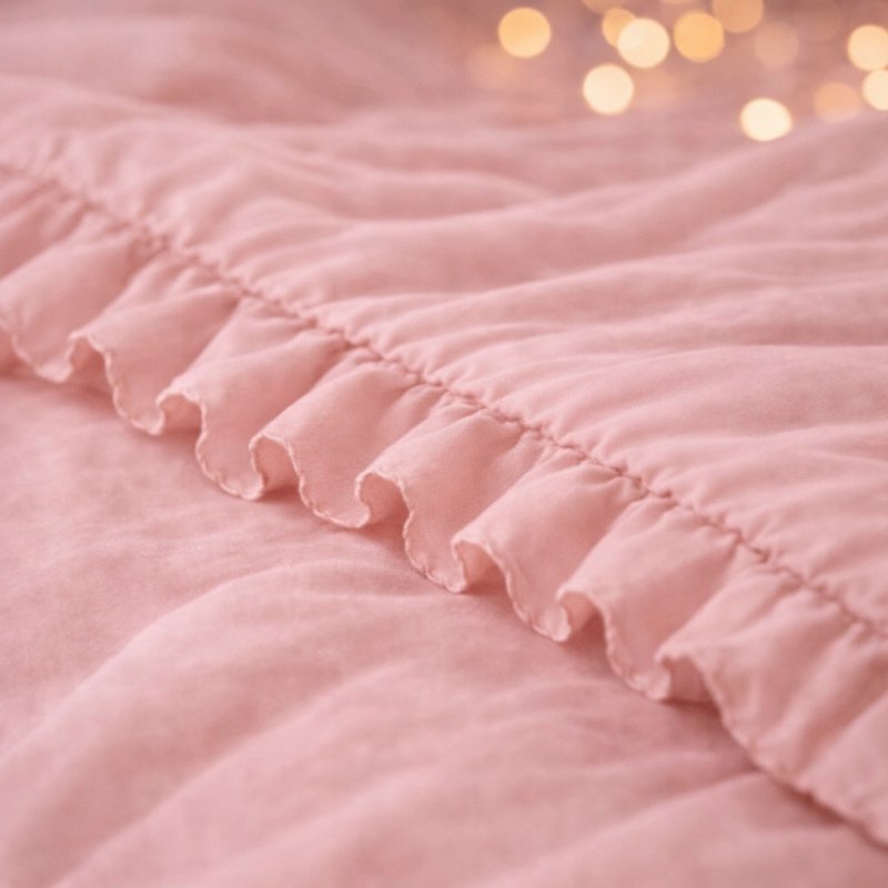 POŚCIEL 160x200 Z FALBANĄ KOMPLET 3 CZĘŚCIOWY MIKROFIBRA KOLOR PUDROWY RÓŻ