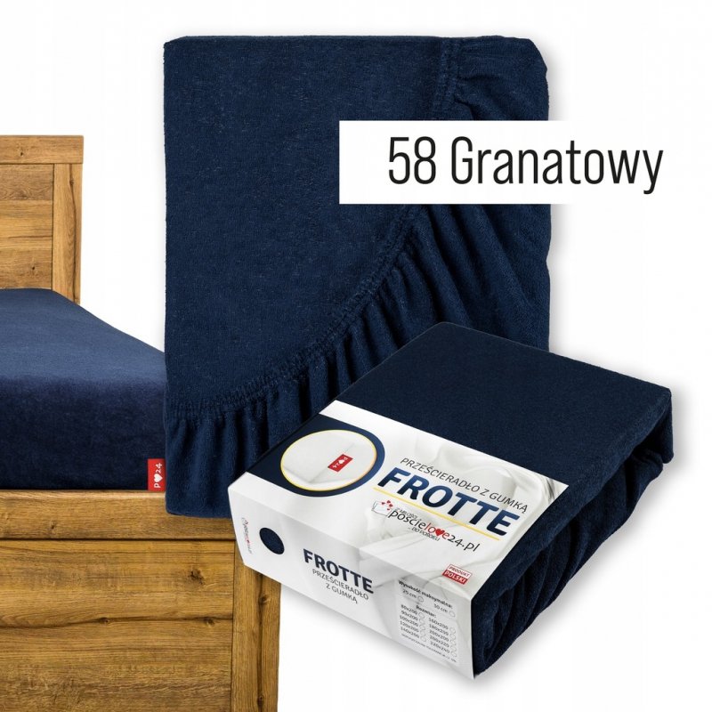 Prześcieradło Frotte z Gumką 80x200 Gruba Bawełna 200g Bok 30 cm granatowy