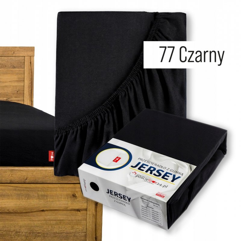 Prześcieradło Jersey z Gumką 80x200 Gruba Bawełna Czesana Bok 30 cm czarny
