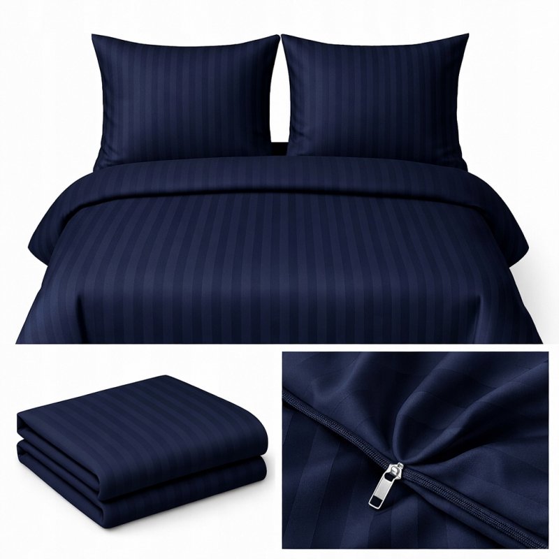 POŚCIEL 200x220 HOTELOWA 100% GRUBA BAWEŁNA SATYNOWA ADAMASZEK GRANATOWY