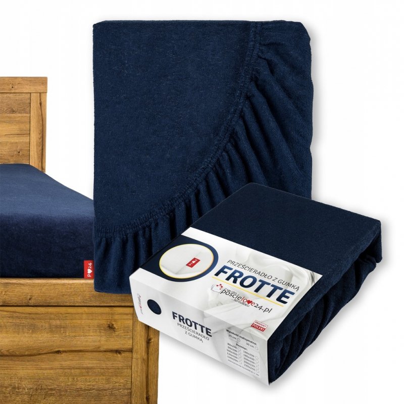 Prześcieradło Frotte z Gumką 200X220 Gruba Bawełna 200g Bok 30 cm granatowy