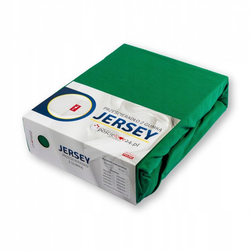 Prześcieradło Jersey z Gumką 160x200 Bawełna Bok 30 cm butelkowa zieleń
