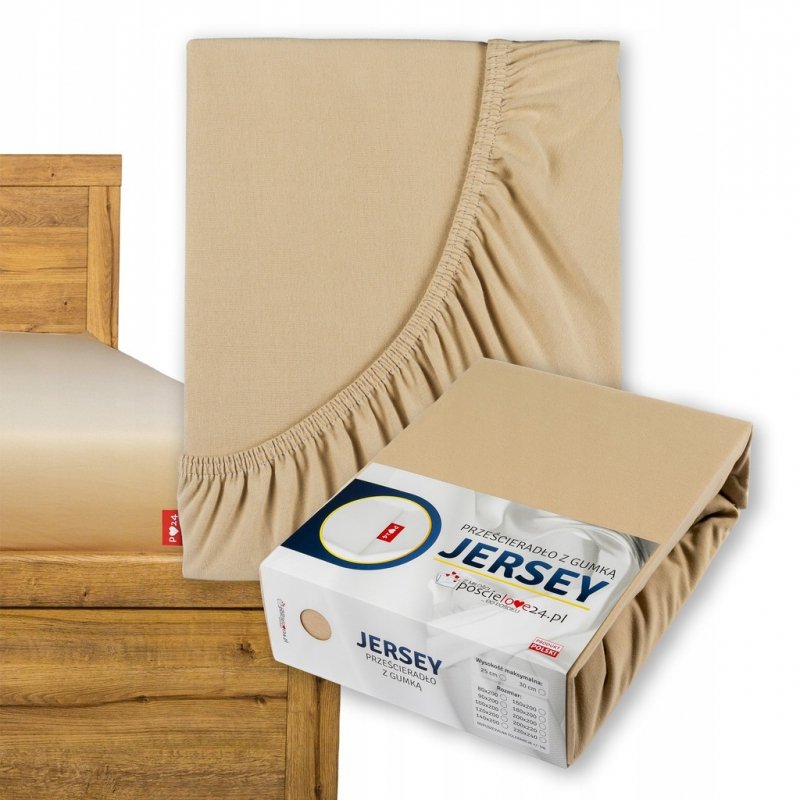 Prześcieradło Jersey z Gumką 140x200 Gruba Bawełna Czesana Bok 30 cm beżowy