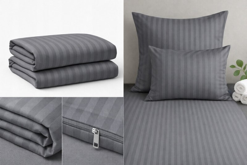 POŚCIEL 160x200 HOTELOWA 100% GRUBA BAWEŁNA SATYNOWA ADAMASZEK GRAFIT